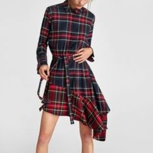 NWT ZARA CHECKED AND RUFFLED DRESS